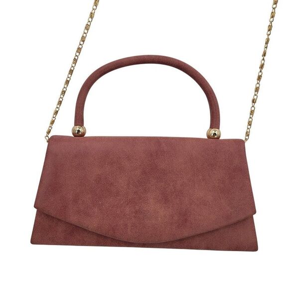 Pink Coral Vegan Leather Mini Top Handle Handbag Removeable Gold Crossbody Chain - Picture 1 of 10